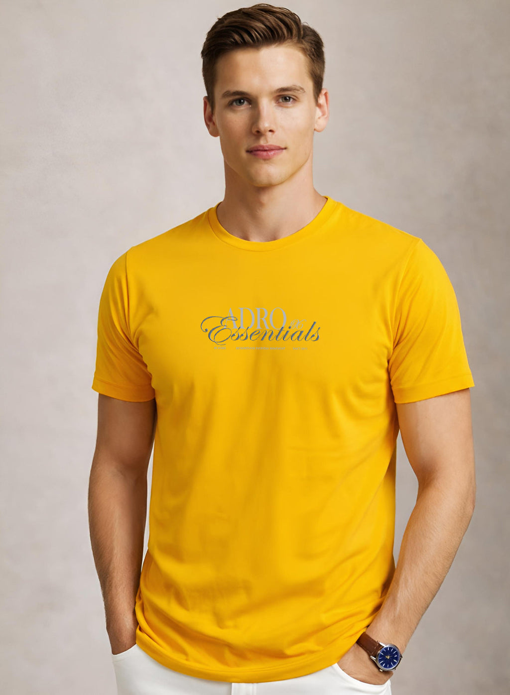 Adro Printed T Shirt for Men | 180 GSM Cotton Lycra | Regular Fit Printed T-Shirt | Soft Breathable Fabric | Tshirts for men | Graphic Print Tee Mustard