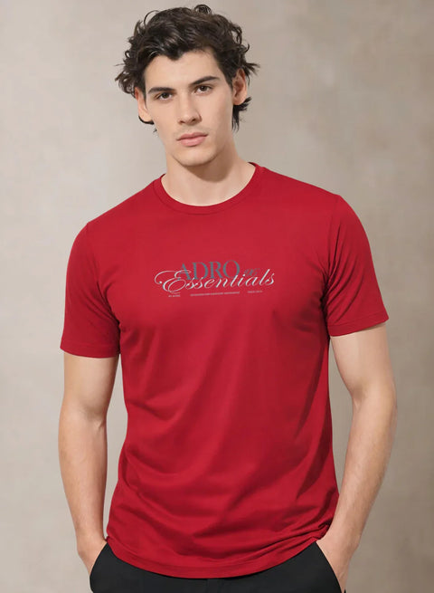 Adro Printed T Shirt for Men | 180 GSM Cotton Lycra | Regular Fit Printed T-Shirt | Soft Breathable Fabric | Tshirts for men | Graphic Print Tee Red