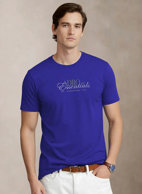 Adro Printed T Shirt for Men | 180 GSM Cotton Lycra | Regular Fit Printed T-Shirt | Soft Breathable Fabric | Tshirts for men | Graphic Print Tee Royal Blue