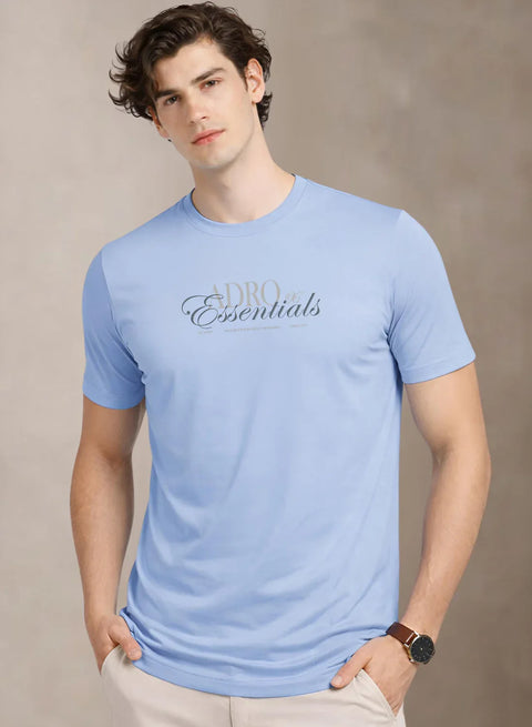 Adro Printed T Shirt for Men | 180 GSM Cotton Lycra | Regular Fit Printed T-Shirt | Soft Breathable Fabric | Tshirts for men | Graphic Print Tee Sky Blue