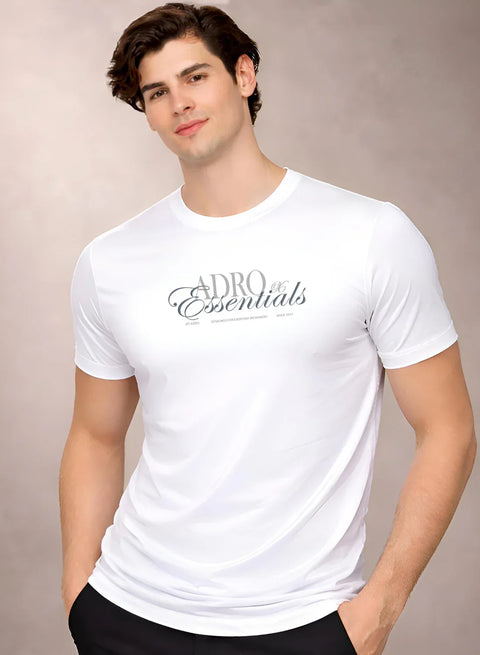 Adro Printed T Shirt for Men | 180 GSM Cotton Lycra | Regular Fit Printed T-Shirt | Soft Breathable Fabric | Tshirts for men | Graphic Print Tee White