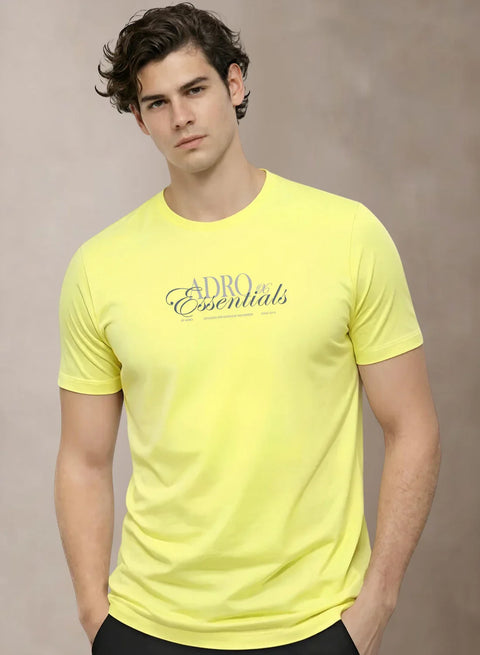Adro Printed T Shirt for Men | 180 GSM Cotton Lycra | Regular Fit Printed T-Shirt | Soft Breathable Fabric | Tshirts for men | Graphic Print Tee Light Yellow