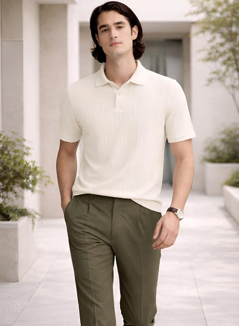 Men’s Off White Polo T-Shirt | Flat Knit Textured Polo T Shirt || Soft Touch Fabric || Casual Polo Tshirt | Regular Fit