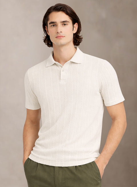 Men’s Off White Polo T-Shirt | Flat Knit Textured Polo T Shirt || Soft Touch Fabric || Casual Polo Tshirt | Regular Fit