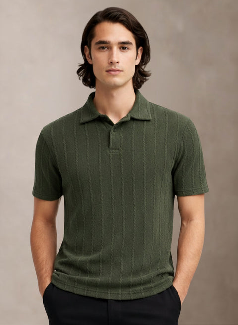 Men’s Olive Polo T-Shirt | Flat Knit Textured Polo T Shirt || Soft Touch Fabric || Casual Polo Tshirt | Regular Fit