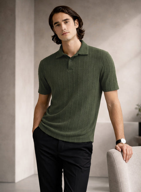 Men’s Olive Polo T-Shirt | Flat Knit Textured Polo T Shirt || Soft Touch Fabric || Casual Polo Tshirt | Regular Fit