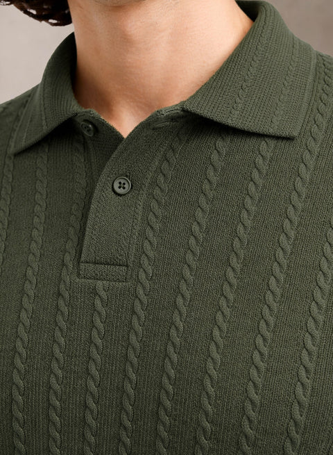 Men’s Olive Polo T-Shirt | Flat Knit Textured Polo T Shirt || Soft Touch Fabric || Casual Polo Tshirt | Regular Fit