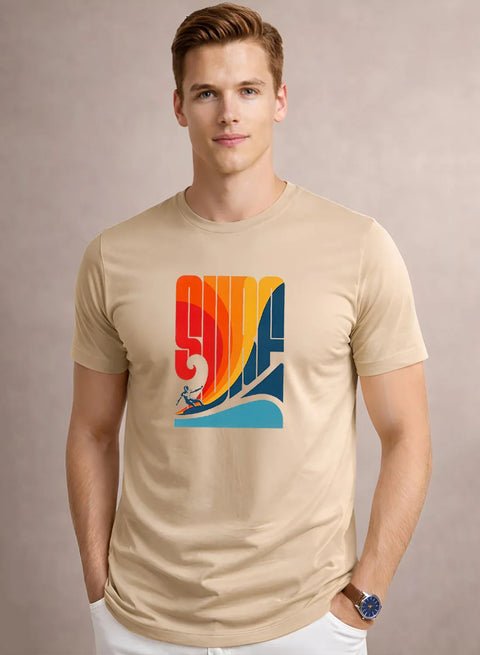 Adro Mens Printed TShirt | 180 GSM Cotton Regular Fit T-shirt | Lightweight Casual T shirt for Travel, Work From Home & Weekends Beige