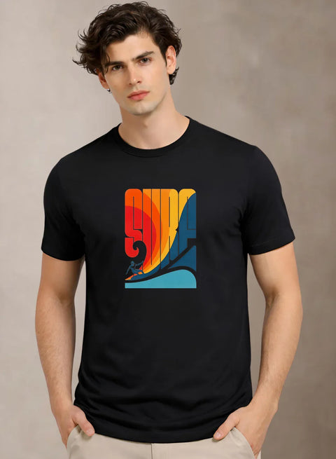 Adro Mens Printed TShirt | 180 GSM Cotton Regular Fit T-shirt | Lightweight Casual T shirt for Travel, Work From Home & Weekends Black