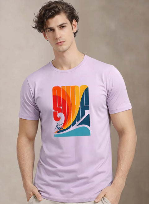 Adro Mens Printed TShirt | 180 GSM Cotton Regular Fit T-shirt | Lightweight Casual T shirt for Travel, Work From Home & Weekends Lavender