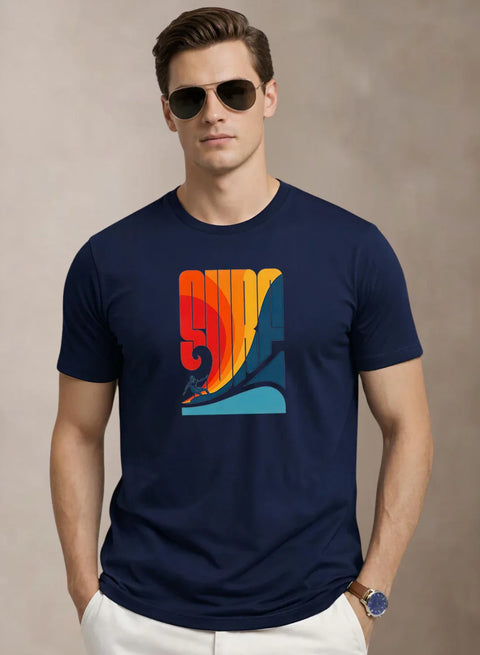 Adro Mens Printed TShirt | 180 GSM Cotton Regular Fit T-shirt | Lightweight Casual T shirt for Travel, Work From Home & Weekends Navy Blue