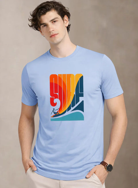 Adro Mens Printed TShirt | 180 GSM Cotton Regular Fit T-shirt | Lightweight Casual T shirt for Travel, Work From Home & Weekends Sky Blue
