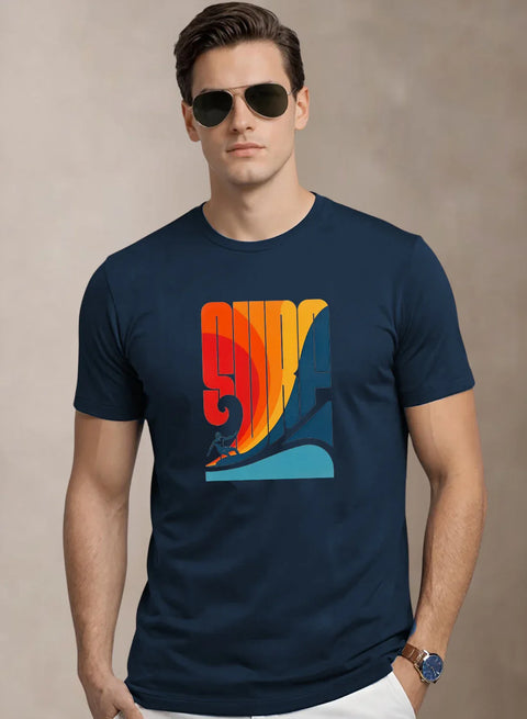 Adro Mens Printed TShirt | 180 GSM Cotton Regular Fit T-shirt | Lightweight Casual T shirt for Travel, Work From Home & Weekends Teal Blue
