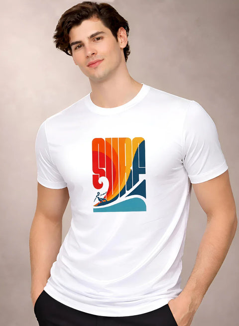 Adro Mens Printed TShirt | 180 GSM Cotton Regular Fit T-shirt | Lightweight Casual T shirt for Travel, Work From Home & Weekends White