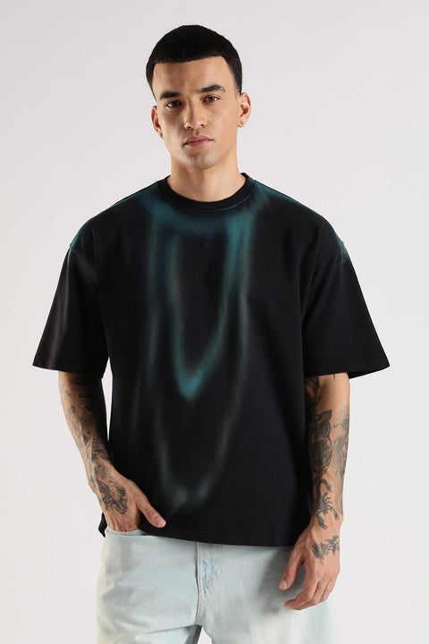 Adro Trendy Oversized Baggy Fit Drop Shoulder Tshirt in Tie & Dye Style | French Terry Cotton Heavy Fabric Crew Neck T Shirt for Men Black, SkyBlue