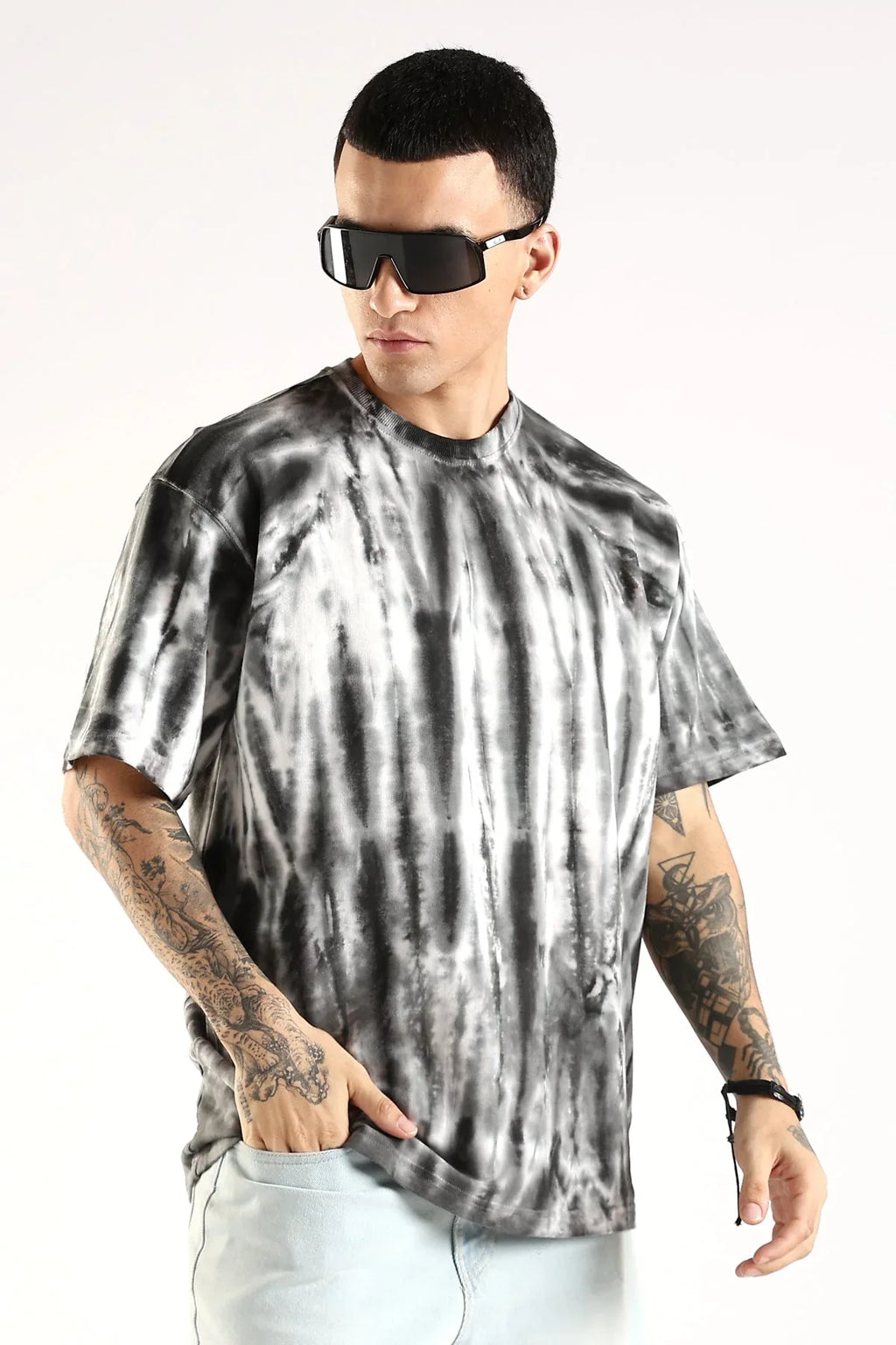 Adro Trendy Oversized Baggy Fit Drop Shoulder Tshirt in Tie & Dye Style | French Terry Cotton Heavy Fabric Crew Neck T Shirt for Men