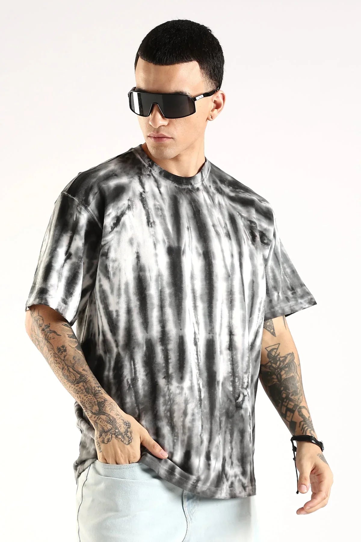 Adro Trendy Oversized Baggy Fit Drop Shoulder Tshirt in Tie & Dye Style | French Terry Cotton Heavy Fabric Crew Neck T Shirt for Men