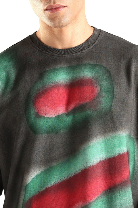 Adro Trendy Oversized Baggy Fit Drop Shoulder Tshirt in Tie & Dye Style | French Terry Cotton Heavy Fabric Crew Neck T Shirt for Men Dark Grey, Red