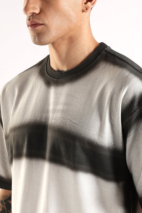 Adro Trendy Oversized Baggy Fit Drop Shoulder Tshirt in Tie & Dye Style | French Terry Cotton Heavy Fabric Crew Neck T Shirt for Men White, Black