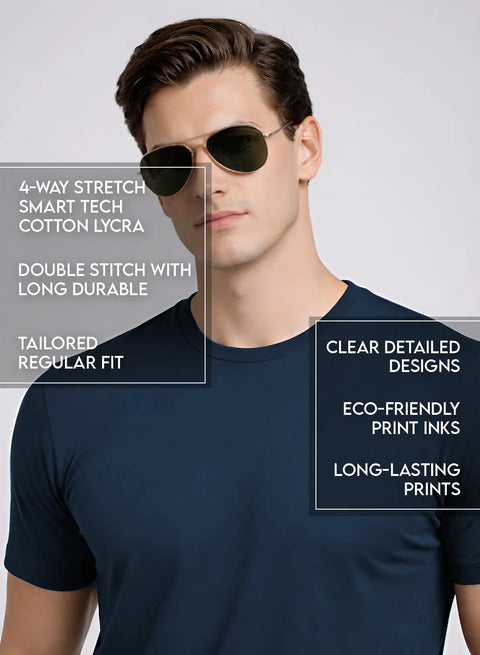 Adro Mens Badminton TShirt | Cotton Lycra | Regular Fit Tee | Sports Design T-shirt for Men | Printed T shirts for Men