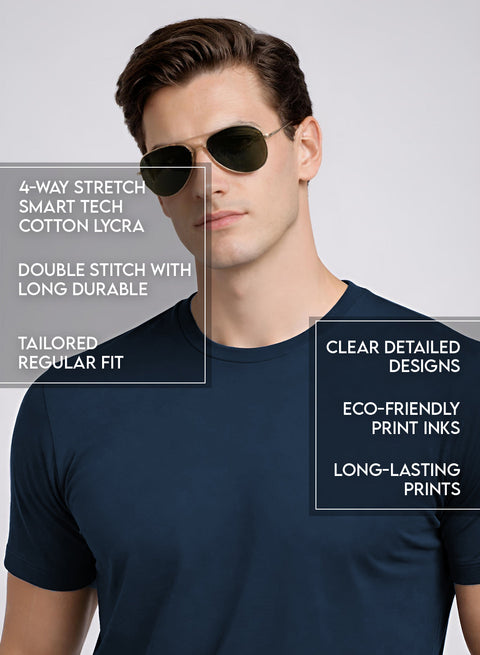 Adro Tennis Printed T-Shirt for Men | Cotton Lycra | 180 GSM Regular Fit | Sports Casual Tee | Printed Tshirt for Men| Sports Stylish T shirt