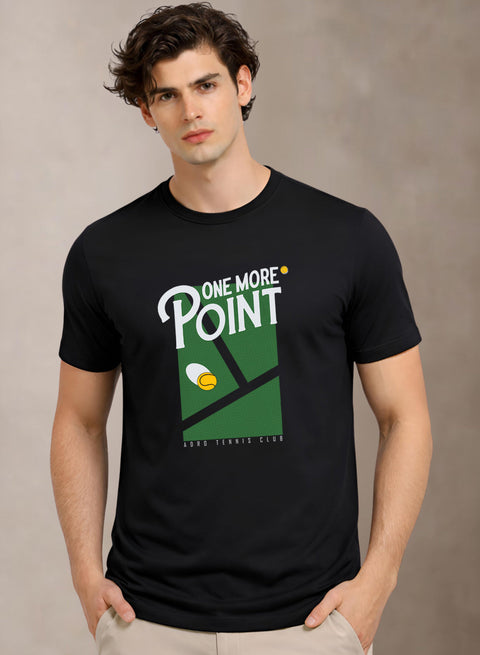 Adro Tennis Printed T-Shirt for Men | Cotton Lycra | 180 GSM Regular Fit | Sports Casual Tee | Printed Tshirt for Men| Sports Stylish T shirt Black