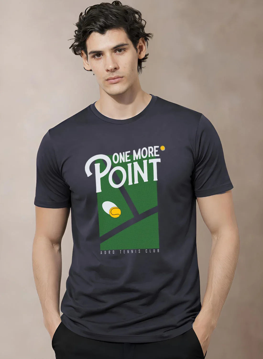 Adro Tennis Printed T-Shirt for Men | Cotton Lycra | 180 GSM Regular Fit | Sports Casual Tee | Printed Tshirt for Men| Sports Stylish T shirt Dark Grey