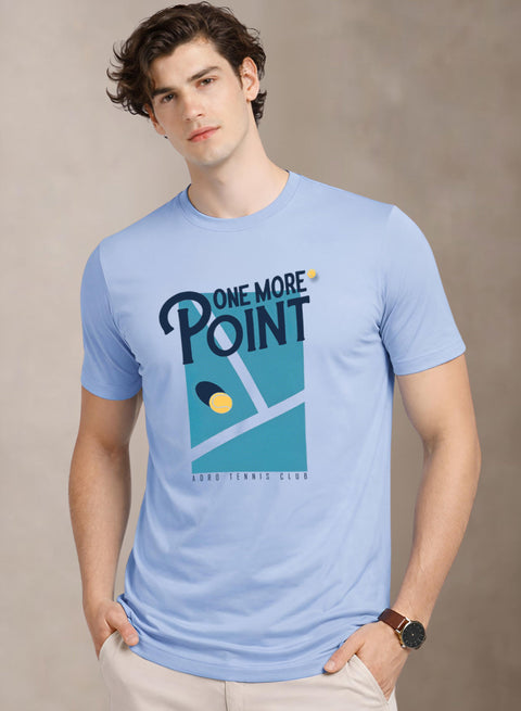 Adro Tennis Printed T-Shirt for Men | Cotton Lycra | 180 GSM Regular Fit | Sports Casual Tee | Printed Tshirt for Men| Sports Stylish T shirt Sky Blue