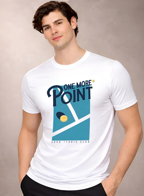 Adro Tennis Printed T-Shirt for Men | Cotton Lycra | 180 GSM Regular Fit | Sports Casual Tee | Printed Tshirt for Men| Sports Stylish T shirt White