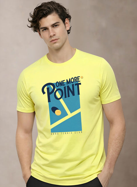 Adro Tennis Printed T-Shirt for Men | Cotton Lycra | 180 GSM Regular Fit | Sports Casual Tee | Printed Tshirt for Men| Sports Stylish T shirt Light Yellow
