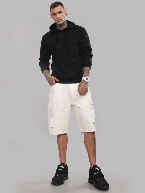 ADRO Men's Fleece Cotton Solid Black Hoodie