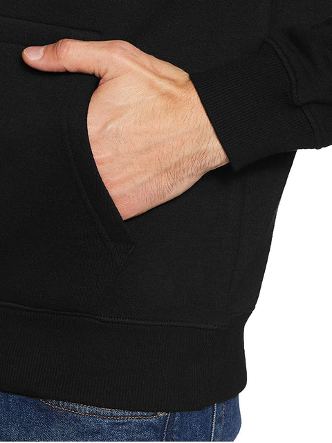 ADRO Men's Fleece Cotton Solid Black Hoodie