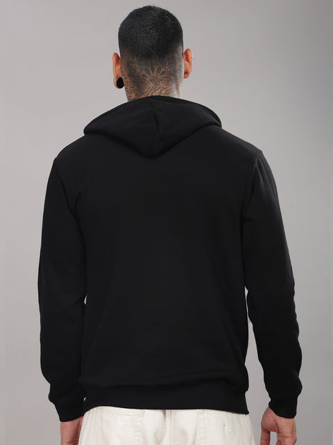 ADRO Men's Fleece Cotton Solid Black Hoodie