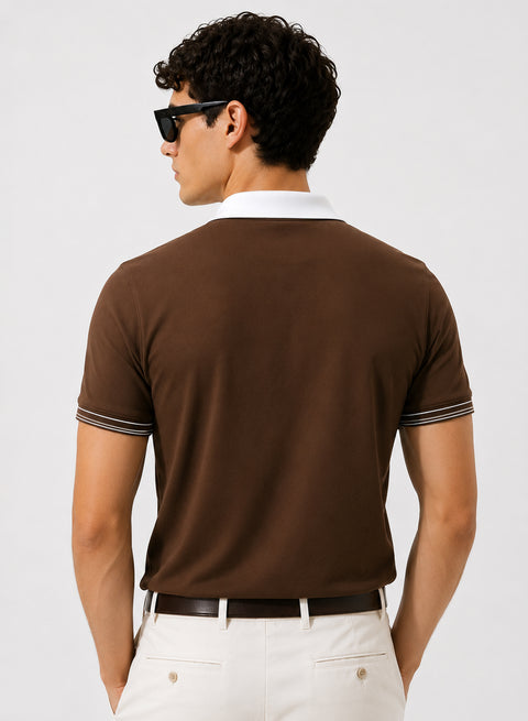 Mens Premium Cotton Polo T-Shirt | 220 GSM Soft Fabric | Casual stylish Look | Zipper Polo Design Polo T shirt | Polo Tshirt for All-Day Wear | French Roast