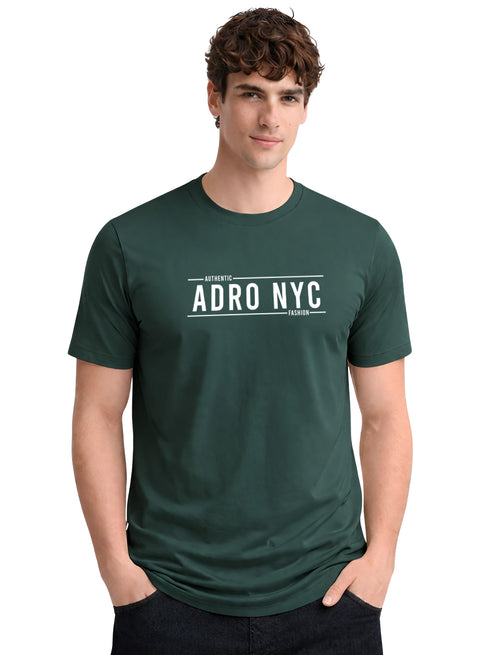 Adro Mens Branded Logo Printed T-Shirt | Typography Print 100% Cotton T shirt | Stylish Tee Summer Regular Fit Graphic Tshirt Green