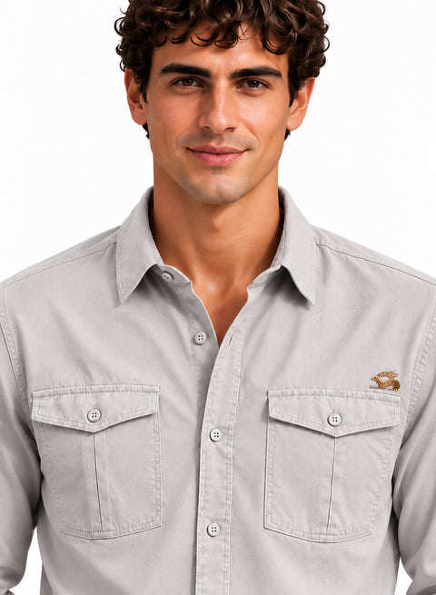 ADRO Men's Utility Pocket Cargo Shirt | Full Sleeve Button Down Utility Cargo Shirt | Grey | Regular Fit | Multi Pocket Casual Streetwear
