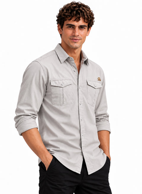 ADRO Men's Utility Pocket Cargo Shirt | Full Sleeve Button Down Utility Cargo Shirt | Grey | Regular Fit | Multi Pocket Casual Streetwear