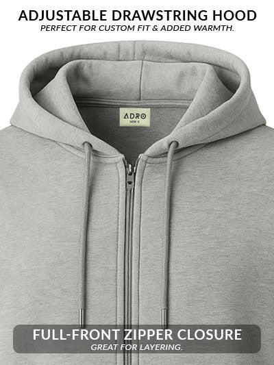 Adro Men’s Regular Fit Zip-Up Hoodie for man | 320 GSM Cotton Poly Fleece Zipper Sweatshirt with Soft Fabric & Printed Hoodies