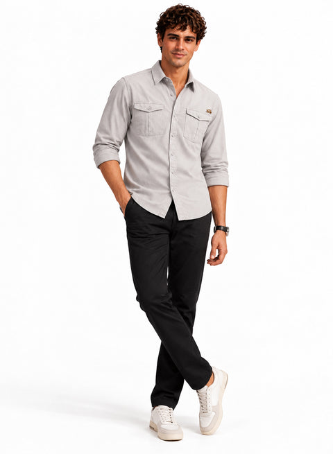 ADRO Men's Utility Pocket Cargo Shirt | Full Sleeve Button Down Utility Cargo Shirt | Grey | Regular Fit | Multi Pocket Casual Streetwear