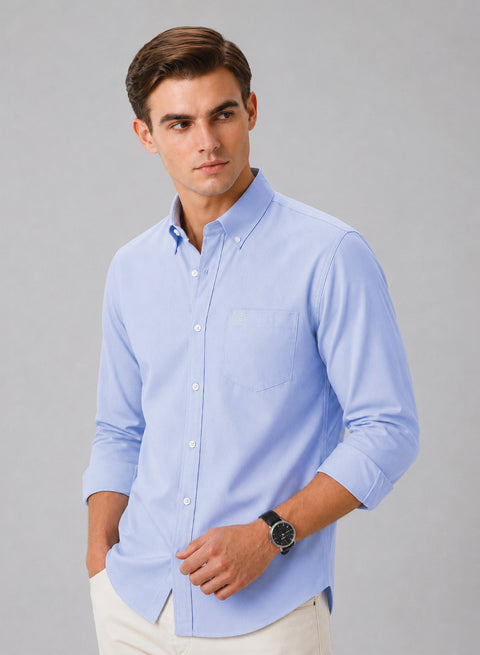 ADRO Men's Premium Oxford Cotton Shirt | Full Sleeve Casual Shirt | Regular Fit | Sky Blue