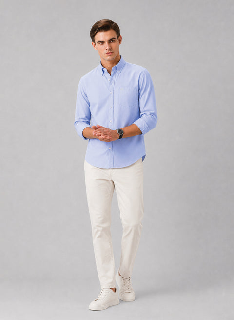 ADRO Men's Premium Oxford Cotton Shirt | Full Sleeve Casual Shirt | Regular Fit | Sky Blue