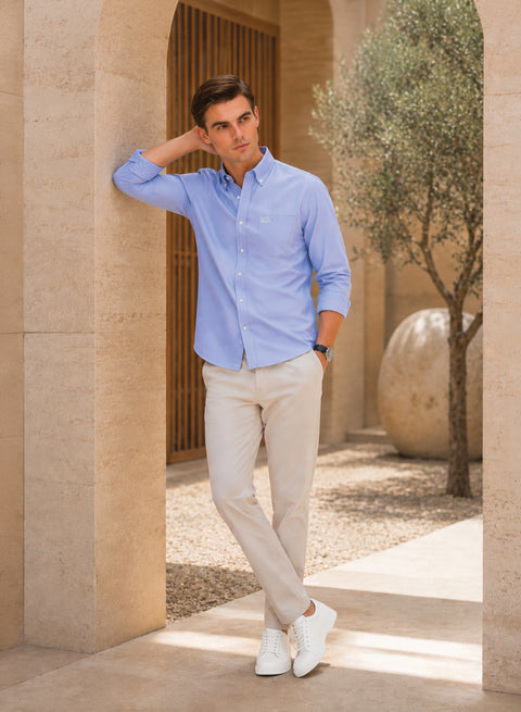 ADRO Men's Premium Oxford Cotton Shirt | Full Sleeve Casual Shirt | Regular Fit | Sky Blue