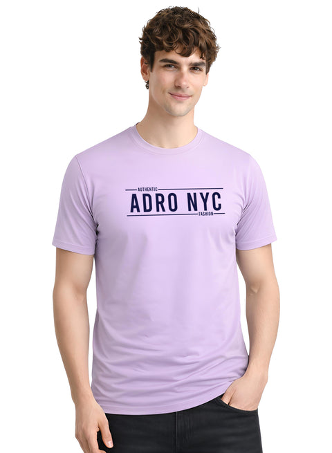 Adro Mens Branded Logo Printed T-Shirt | Typography Print 100% Cotton T shirt | Stylish Tee Summer Regular Fit Graphic Tshirt Lavender