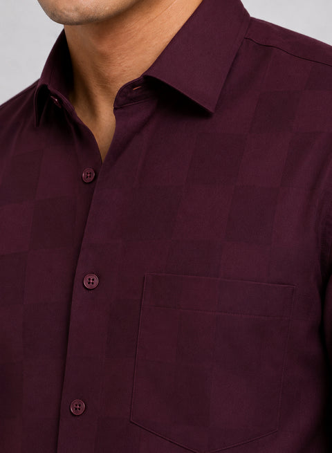 ADRO Men's Textured Windowpane Check Shirt - Burgundy