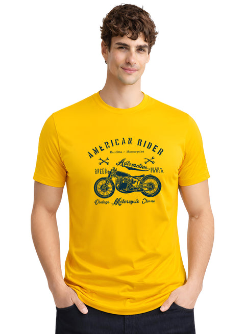 Adro Mens American Rider Printed T-Shirt | 100% Cotton T shirt for Bikers | Stylish Casual Tee Summer Regular Fit Biker Tshirt