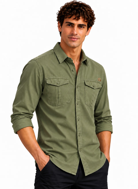 ADRO Men's Utility Pocket Cargo Shirt | Full Sleeve Button Down Utility Cargo Shirt | Olive Green | Regular Fit | Multi Pocket Casual Streetwear