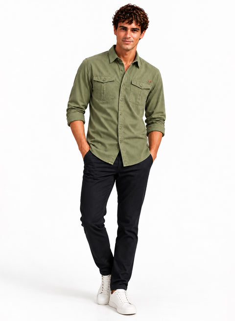 ADRO Men's Utility Pocket Cargo Shirt | Full Sleeve Button Down Utility Cargo Shirt | Olive Green | Regular Fit | Multi Pocket Casual Streetwear