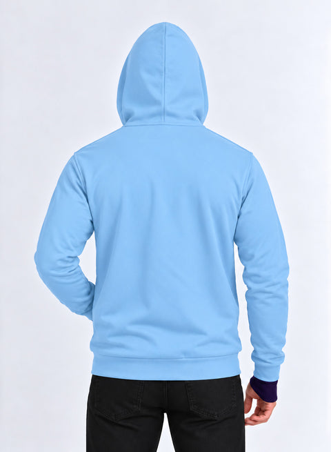 Adro Travel Hoodie for Men | Mens Multi Utility Zipper Hoodies| 320 GSM Soft Cotton |Men's Winter Sweatshirt | Waterproof Pockets Zip-Up Jacket with Hood Eye Shade | Sky Blue