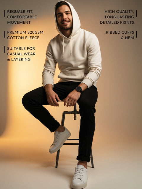 Adro Campus League Legacy Crew Hoodie for Men | 320 GSM Cotton-Poly Fleece | Soft Feel, Skin-Friendly Printed Graphic, Warm Casual Sweatshirt with Kangaroo Pocket & Drawstring Hood