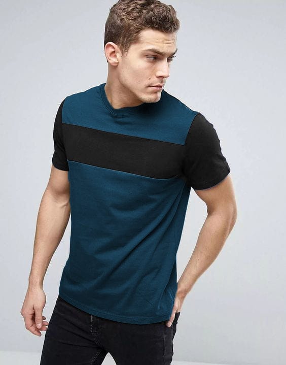 Buy Steel Blue Men s Color Block Cotton T Shirt Online ADRO